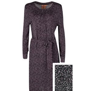 Tory Burch Leopard Print Knee Length Dress XS Purple Black Long Sleeve Classic
